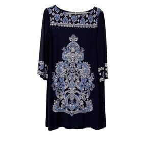 WISP by London Times navy blue shift dress with floral pattern size 14